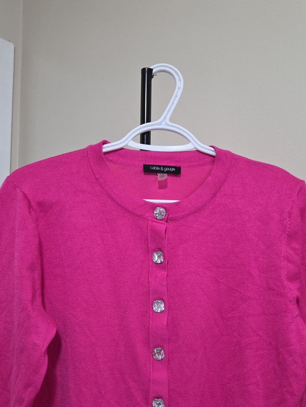 Cable & Gauge Girls Hot Pink Jeweled Button Cardigan Cotton Blend Preppy - Picture 4 of 8